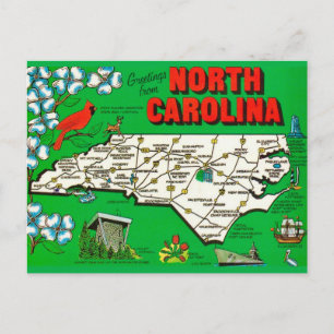 Postal Mapa verde de Carolina del Norte