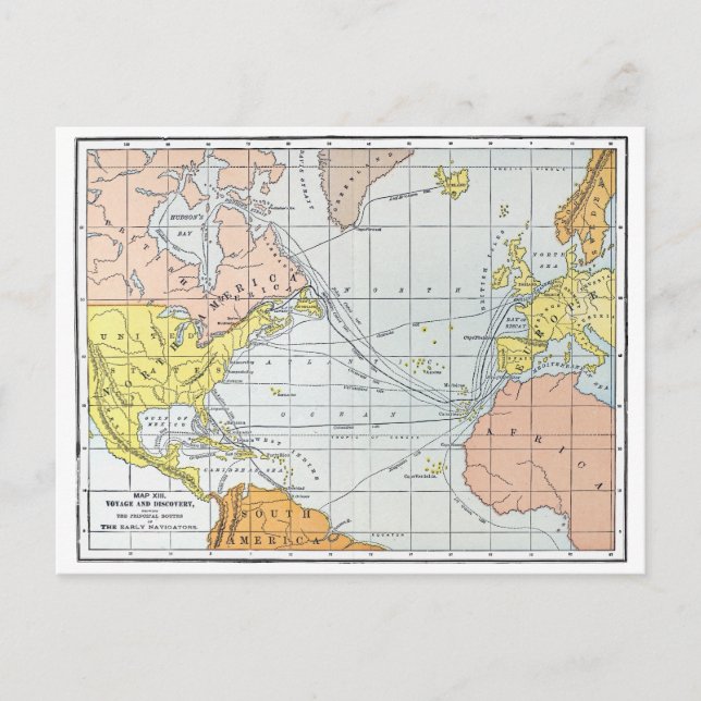 POSTAL MAPA: VIAJES ATLÁNTICOS (Anverso)