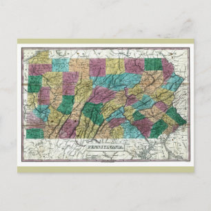 Postal Mapa viejo 1829 de Pennsylvania