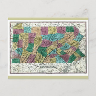 Postal Mapa viejo 1829 de Pennsylvania