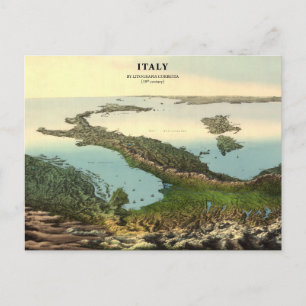 Postal Mapa vintage 3D de Italia (siglo XIX) Postcard