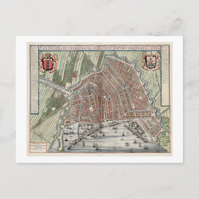 Postal Mapa vintage de Ámsterdam (Anverso)