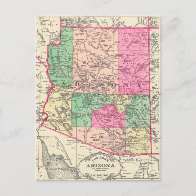 Postal Mapa Vintage de Arizona (1881) (Anverso)