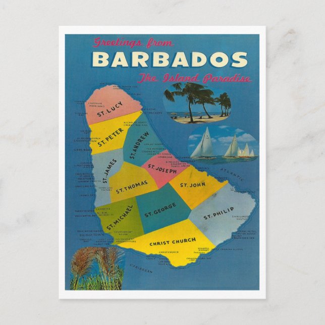 Postal Mapa vintage de Barbados (Anverso)