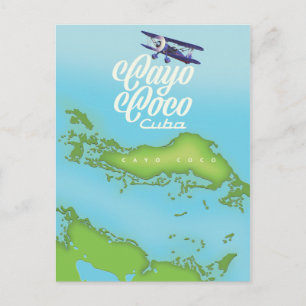 Postal Mapa vintage de Cayo Coco Cuba.
