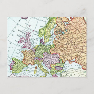 Postal Mapa vintage de coloridos pasteles de Europa