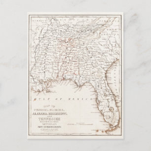 Postal Mapa vintage de Florida Alabama Georgia Misisipi