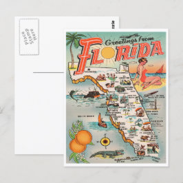 Postal Mapa vintage de Florida Saludos desde Florida