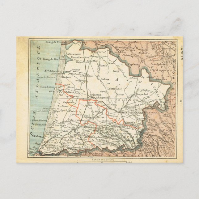 Postal Mapa vintage de France Landes (Anverso)