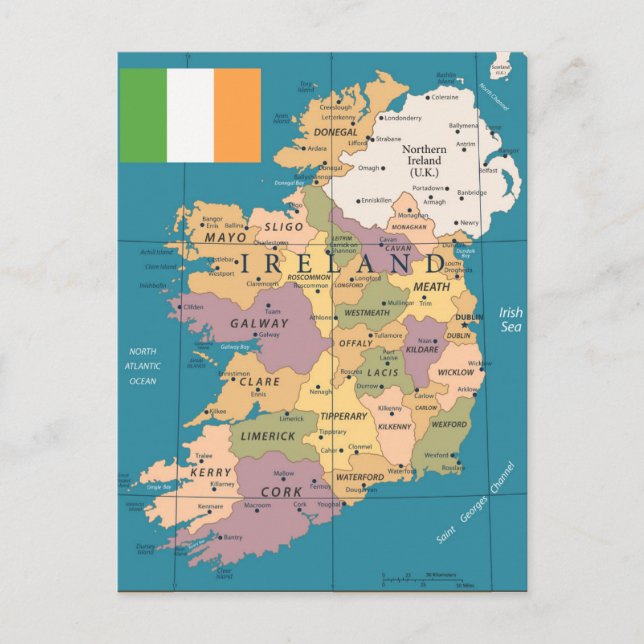 Postal Mapa vintage de Irlanda (Anverso)