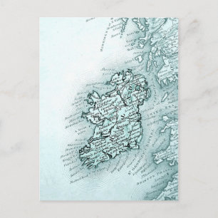 Postal Mapa vintage de Irlanda, verde