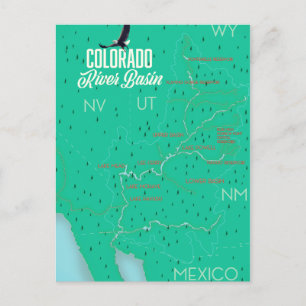 Postal Mapa vintage de la Cuenca del Río Colorado
