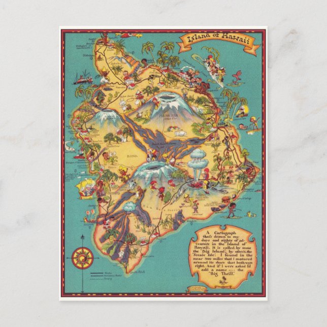Postal Mapa vintage de la isla de Hawaii (Anverso)