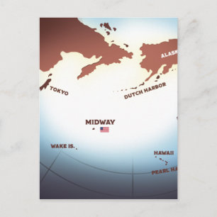 Postal Mapa vintage de la isla de Midway de la Segunda Gu