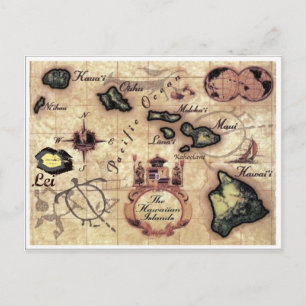 Postal Mapa vintage de las Islas Hawái con Lei raramente