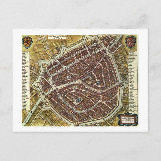 Postal Mapa vintage de Leiden (Anverso)