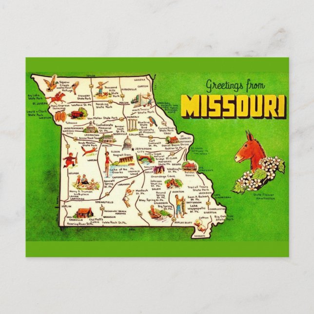 Postal Mapa vintage de Missouri (Anverso)