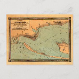 Postal Mapa vintage de Pensacola, bahía de Florida