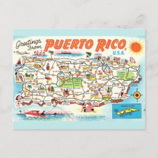 Postal Mapa vintage de Puerto Rico