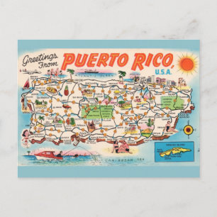 Postal Mapa vintage de Puerto Rico