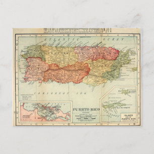 Postal Mapa vintage de Puerto Rico, 1898