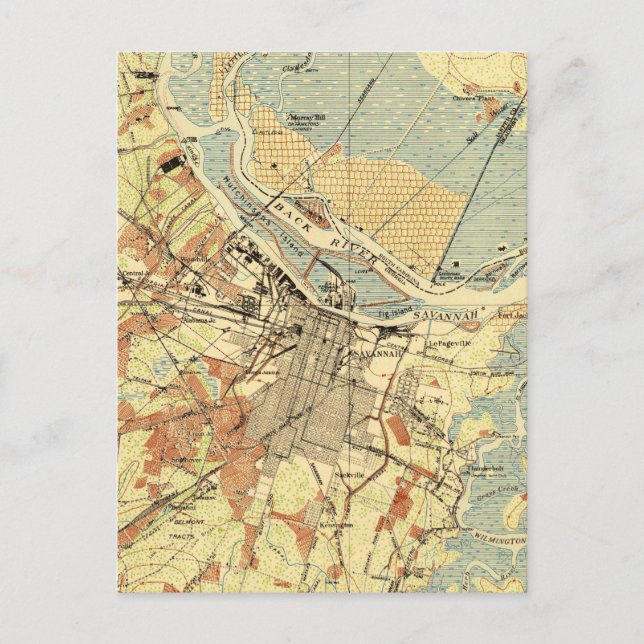 Postal Mapa vintage de Savannah Georgia (1942) (Anverso)