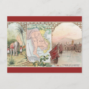 Postal Mapa Vintage de Siam Tailandia