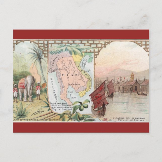 Postal Mapa Vintage de Siam Tailandia (Anverso)