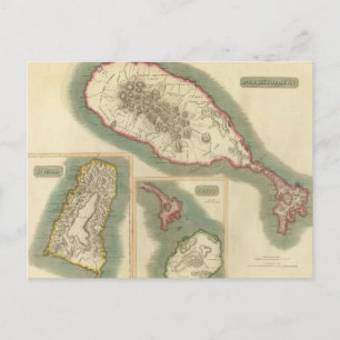 Postal Mapa vintage de varias islas del Caribe