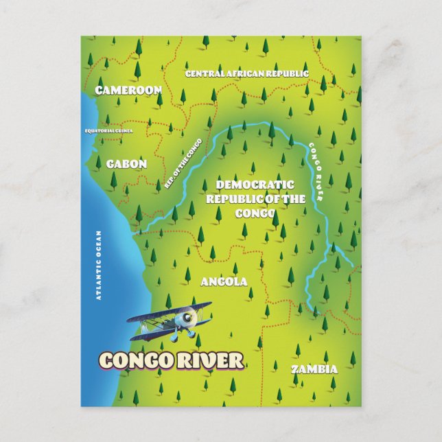 Postal Mapa vintage del río Congo (Anverso)