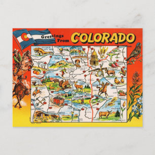 Postal Mapa vintage ilustrado de Colorado 
