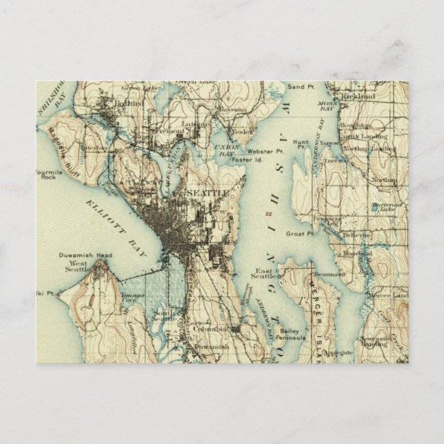 Postal Mapa Vintage Seattle (Anverso)