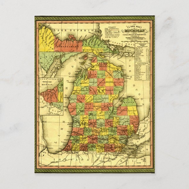 Postal Mapa vivo de Michigan de 1853 Mostrar verdadera le (Anverso)