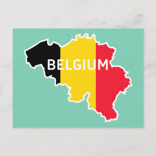 Postal Mapa y bandera de Bélgica
