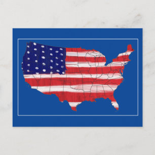 Postal Mapa Y Bandera De Estados Unidos