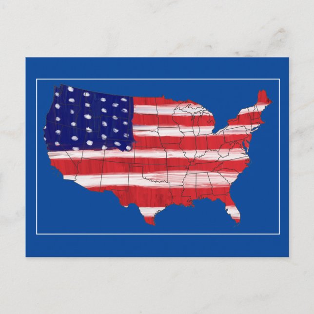 Postal Mapa Y Bandera De Estados Unidos (Anverso)