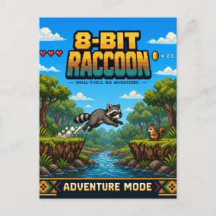 Postal Mapache, arte de píxeles retro de 8 bits