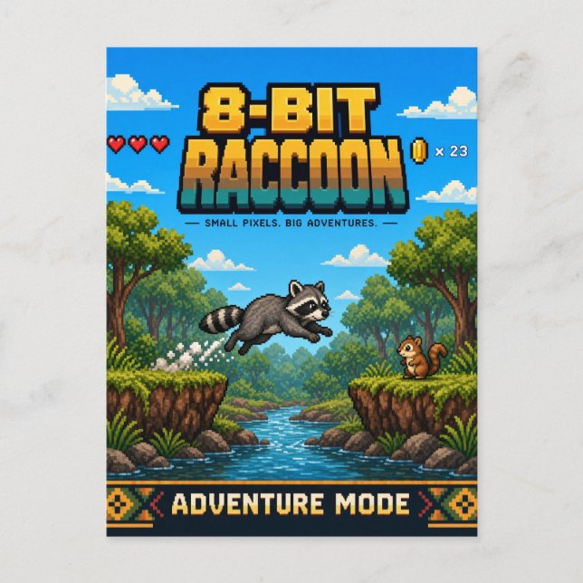 Postal Mapache, arte de píxeles retro de 8 bits (Anverso)