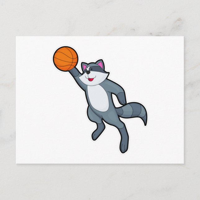 Postal Mapache como jugador de baloncesto con baloncesto (Anverso)