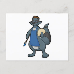 Postal Mapache como pintor con pincel