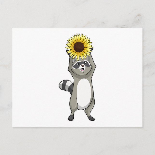 Postal Mapache con girasoles (Anverso)