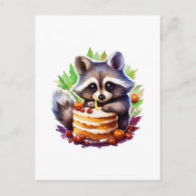 Mapache de verano primavera con un pastel de cumpl