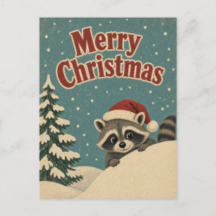 Postal Mapache Deriva Invernal Animal Navidad