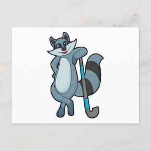 Postal Mapache en hockey con palo de hockey