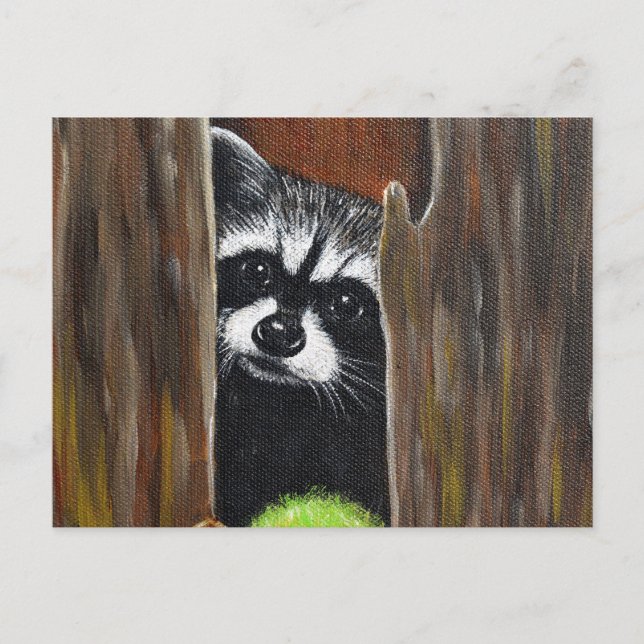 Postal Mapache en un árbol Pintura (Anverso)