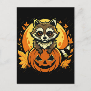 Postal Mapache lindo en calabaza espeluznante de Hallowee
