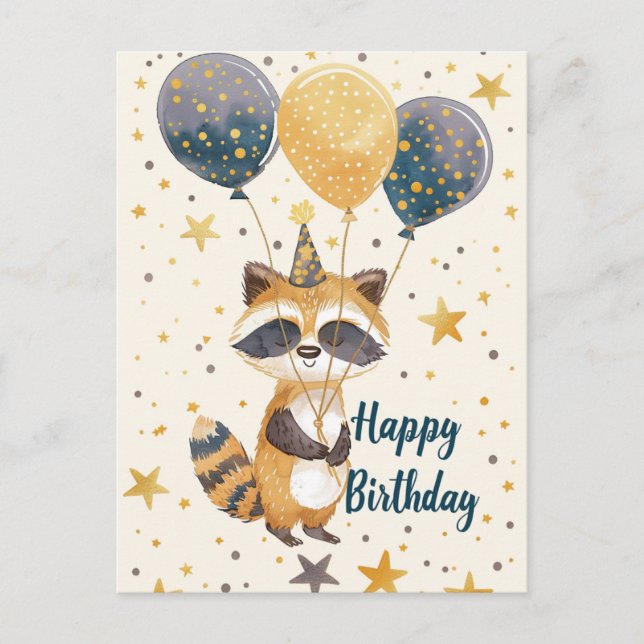 Postal Mapache lindo Feliz cumpleaños  (Anverso)