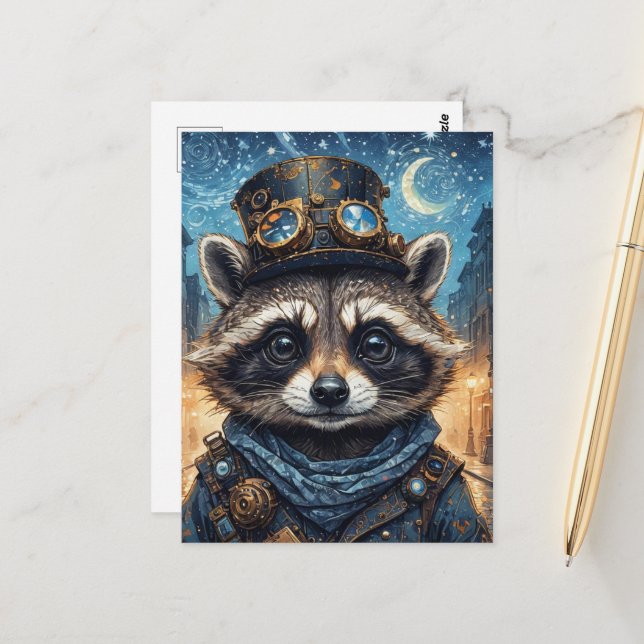 Postal Mapache Steampunk (Anverso/Reverso In Situ)