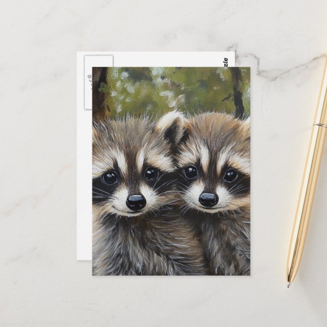 Postal Mapaches Bebés Adorables (Anverso/Reverso In Situ)