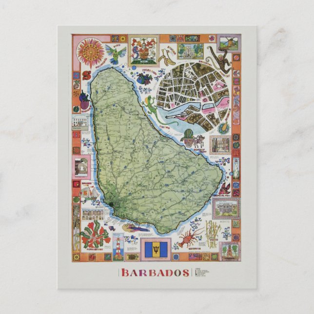 Postal Mapas de viaje de barbería de época (Anverso)